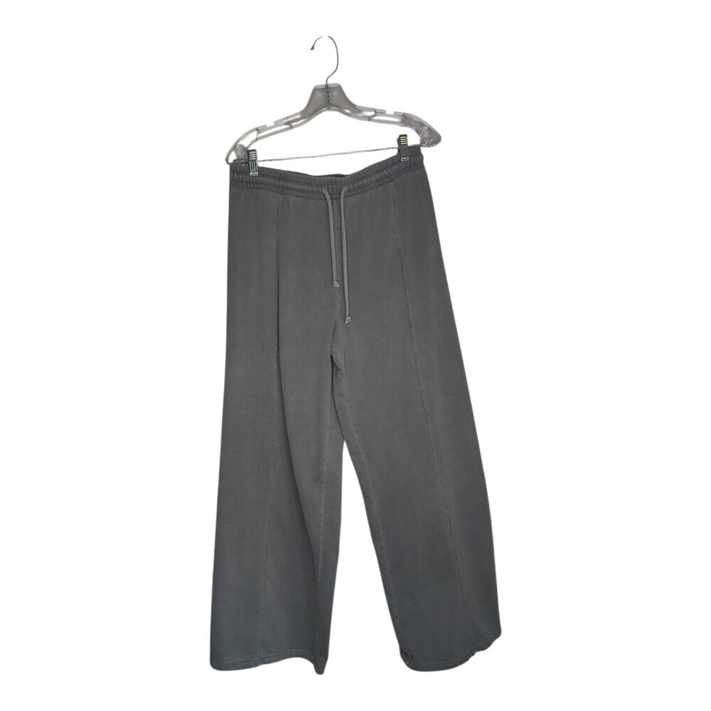 Lazy Sunday Women Charcoal Gray Wide Leg Sweatpants Drawstring Fleece Lounge L - Picture 1 of 14